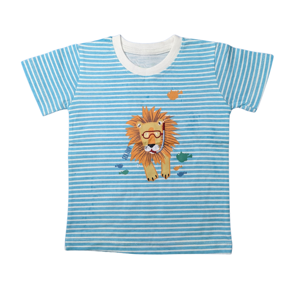 Adorable Striped Lion Print T-Shirt for Kids