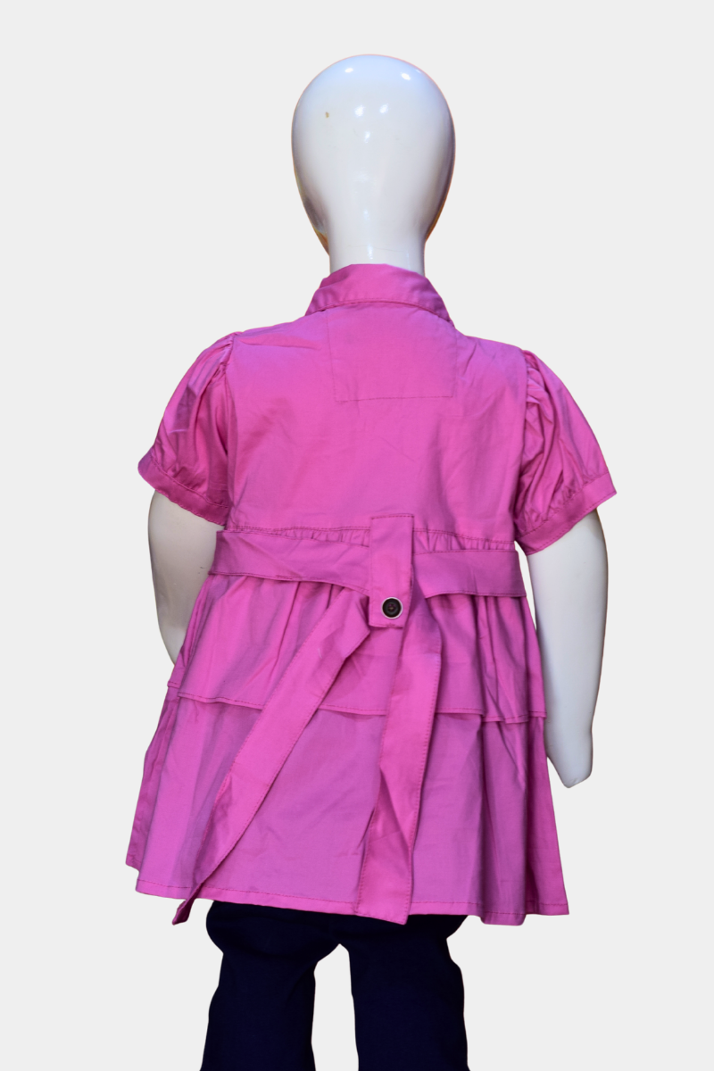 Kids’ Stylish Pink Utility Shirt Dress with Tiered Skirt & Belt | Stylish Girls’ Outfit