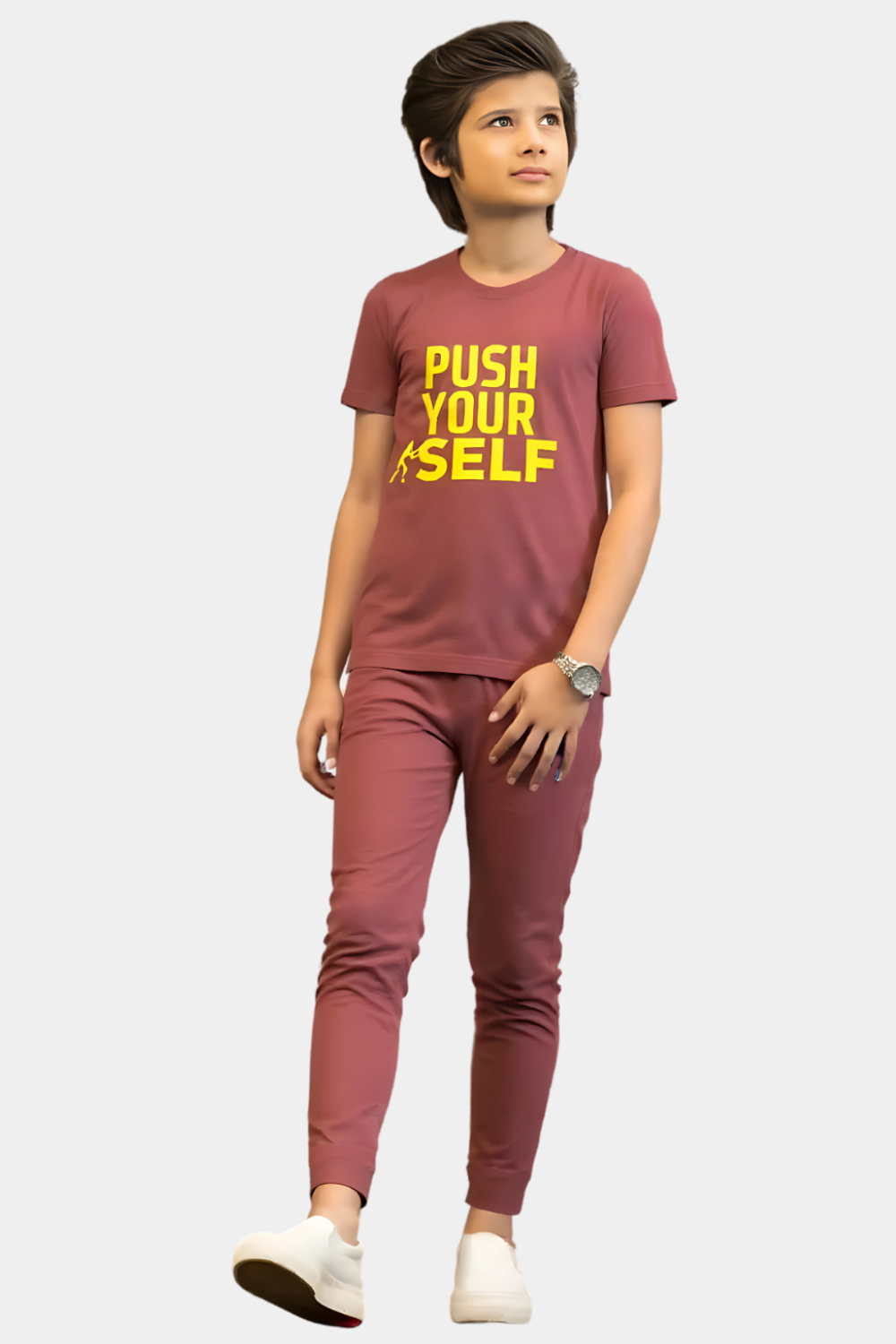 BOYS & GIRLS COTTON JERSEY PRINTED PUSH YOUR SELF - UNISEX