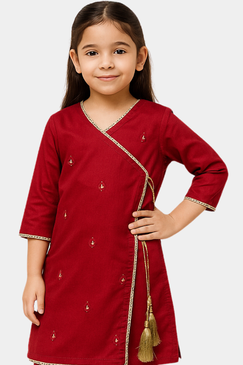 Elegant Red Embroidered Kurta for Girls – Single Shirt
