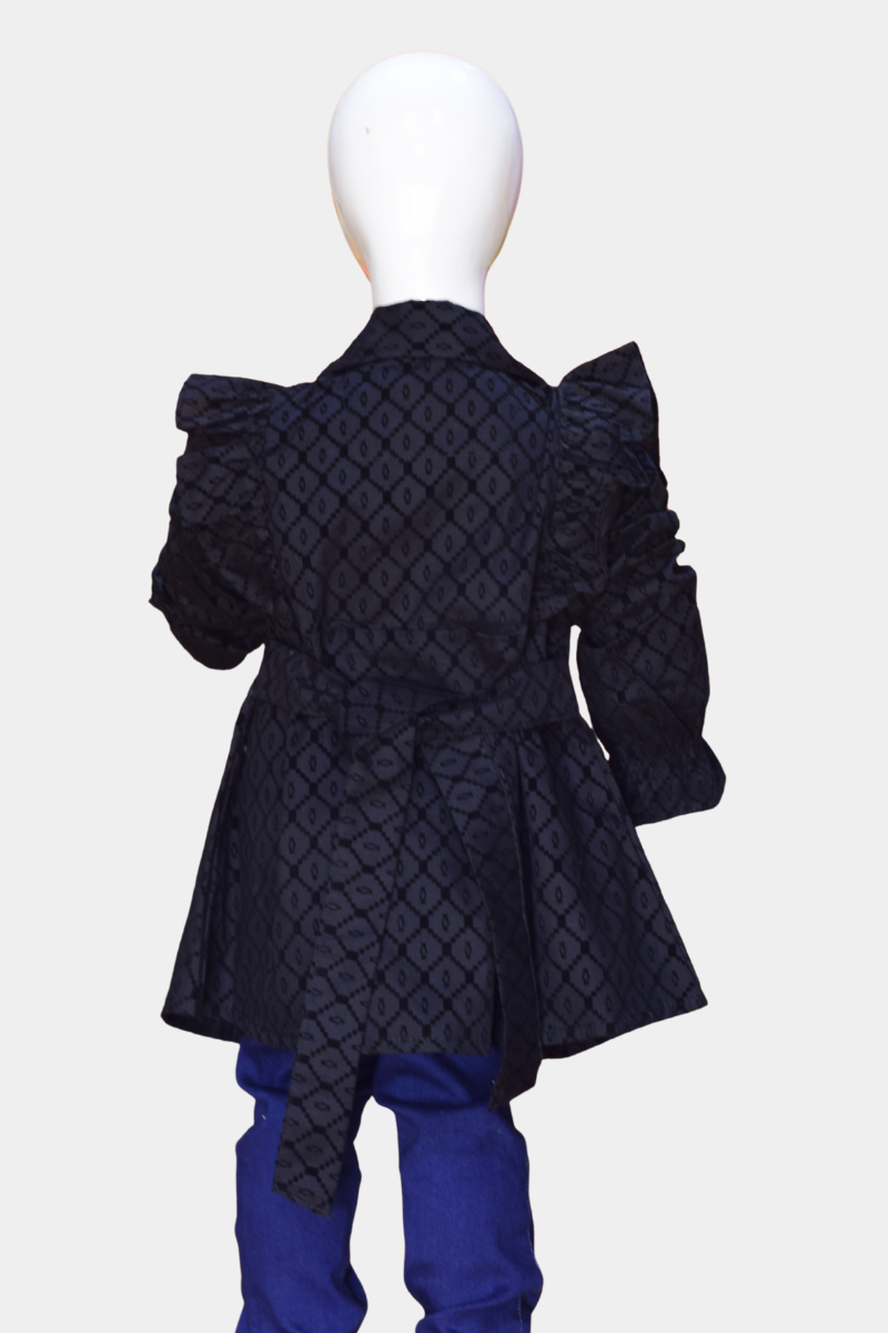 Kids’ Black Embossed Pattern Coat | Stylish & Warm Children’s Jacket