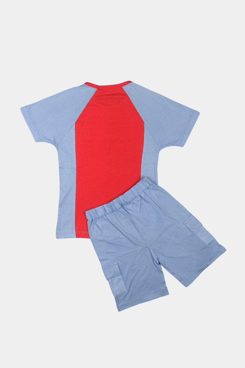 Toddler Boy's Color Block Short Sleeve Top And Shorts 2pc Set With Cargo Style