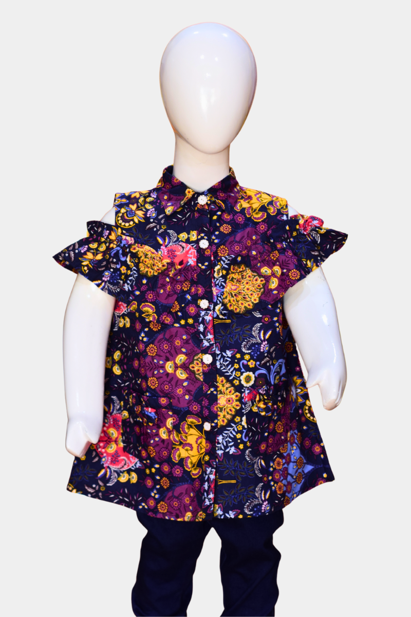 Kids’ Floral Cold Shoulder Top | Stylish & Vibrant Girls’ Shirt