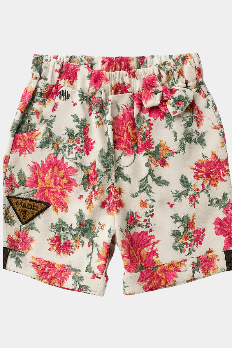 Premium Floral Print Kids’ Shorts – Luxury China Cotton Fabric with Bow Detail