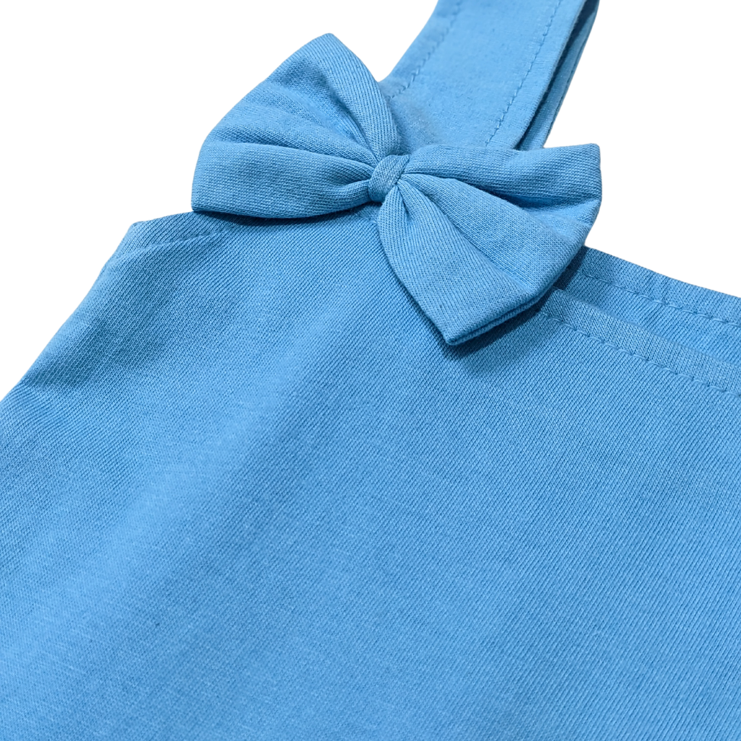 Infant Girls Adorable Bow Strap Peplum Top & Wide-Leg Pants Set – Sky Blue