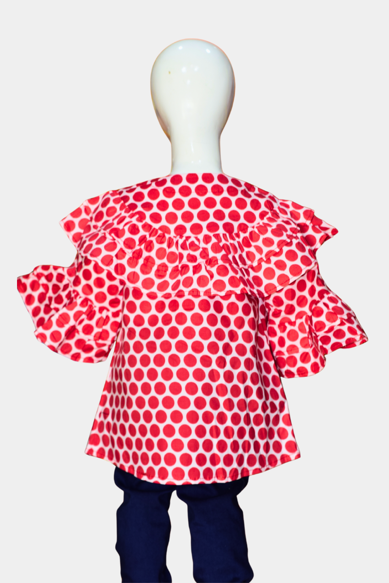 Adorable Red Polka Dot Ruffled Girls’ Shirt | Stylish Kids’ Casual Top