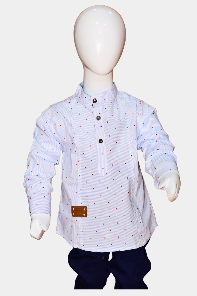 Boys' White Kurta Shirt with Red Polka Dots | Stylish & Comfortable Casual Wear
