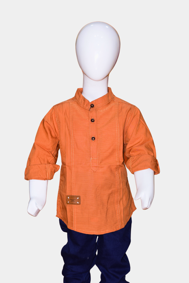 Boys' Orange Striped Cotton Blend Kurta | Stylish Ethnic & Casual Wear for Kids