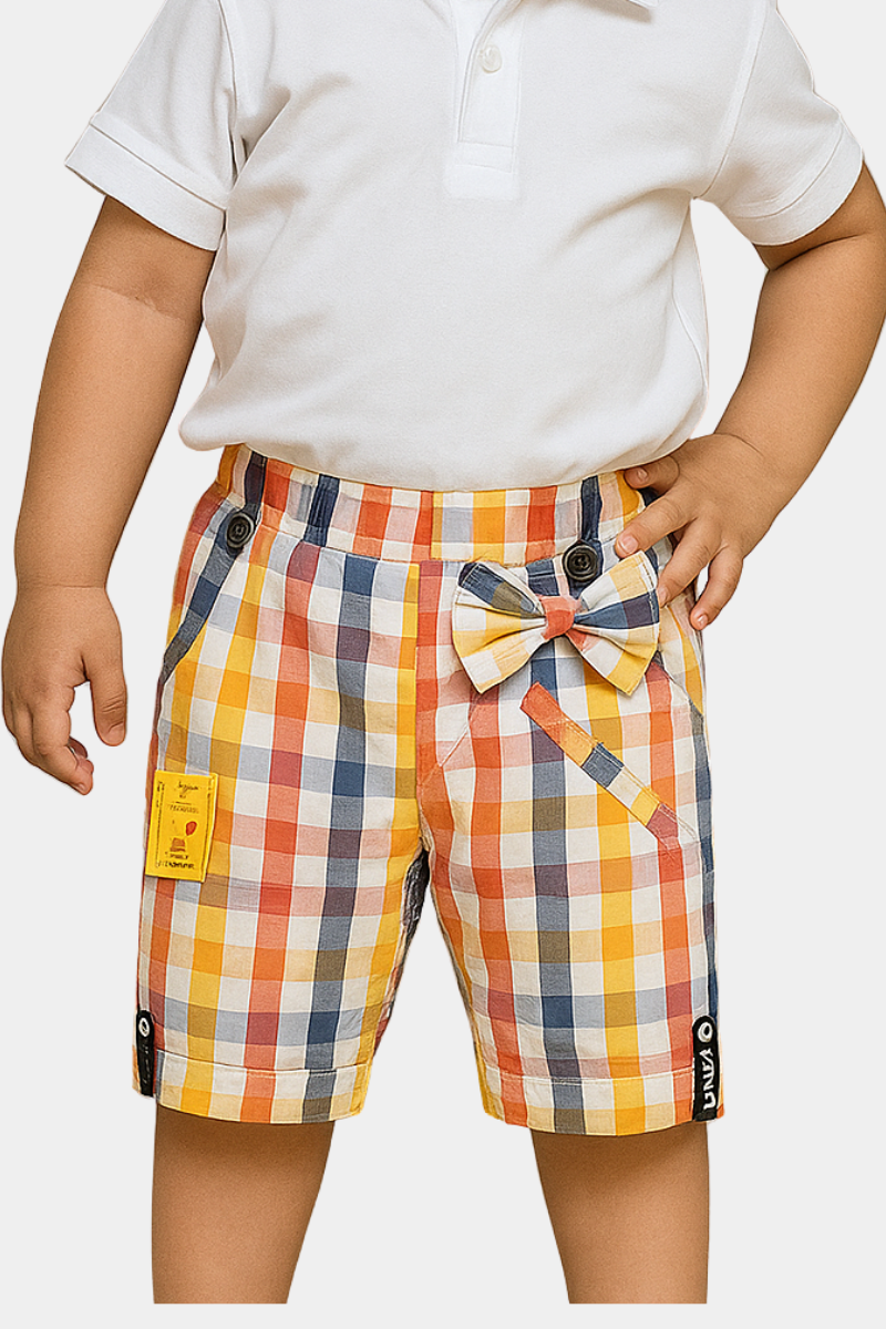 Premium Multicolor Checkered Kids Shorts with Bow – Crafted in Luxury China Cotton