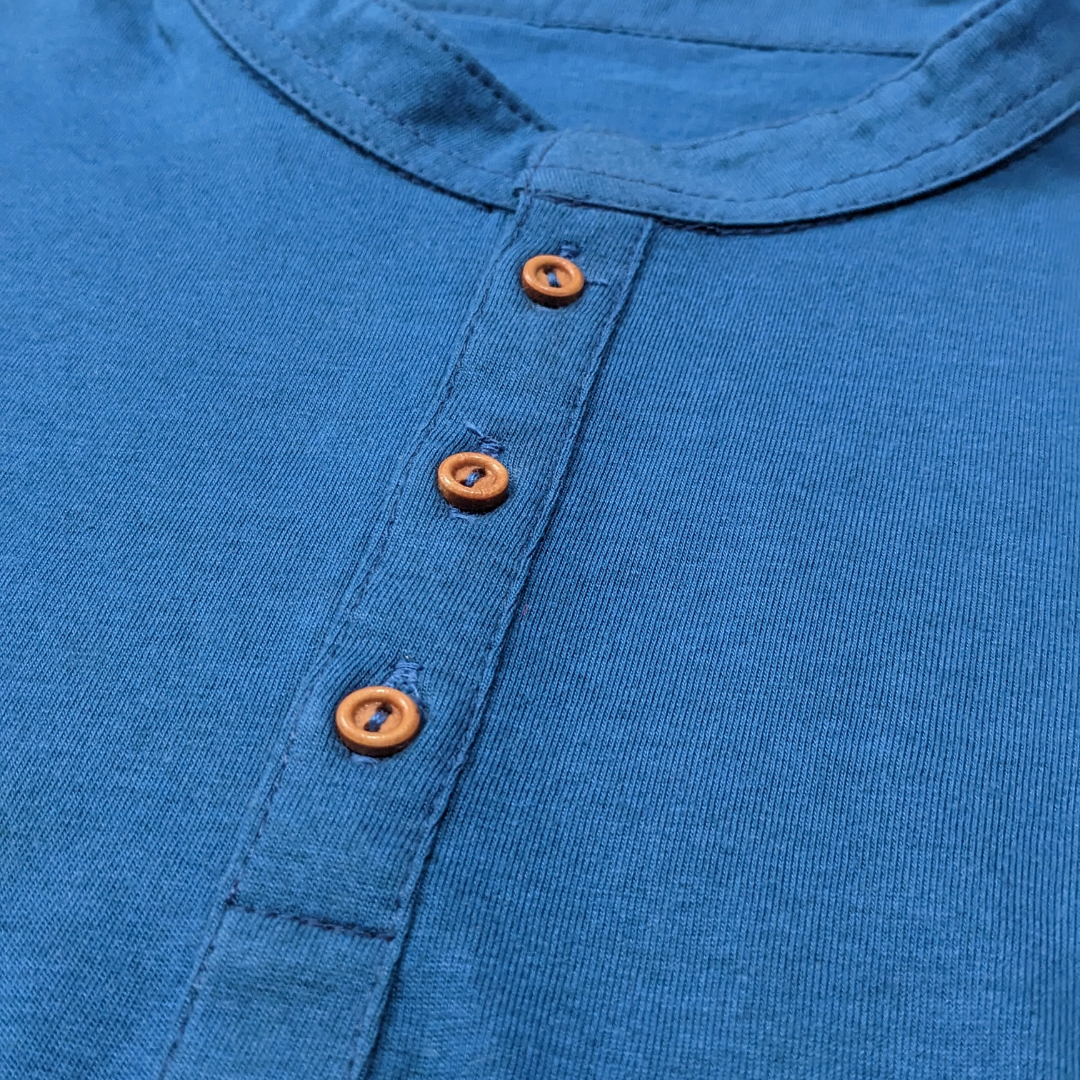 Boys' Casual Blue Henley Shirt with Roll-Up Sleeves