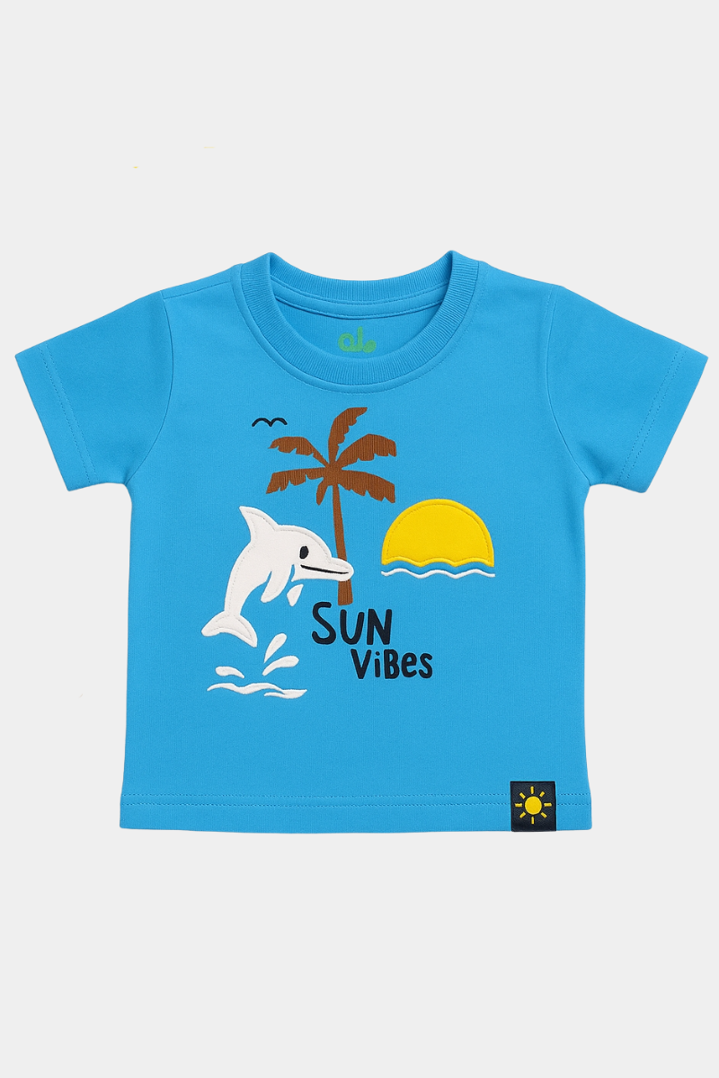 Baby “Sun Vibes” Blue T-Shirt – Tropical Dolphin Print