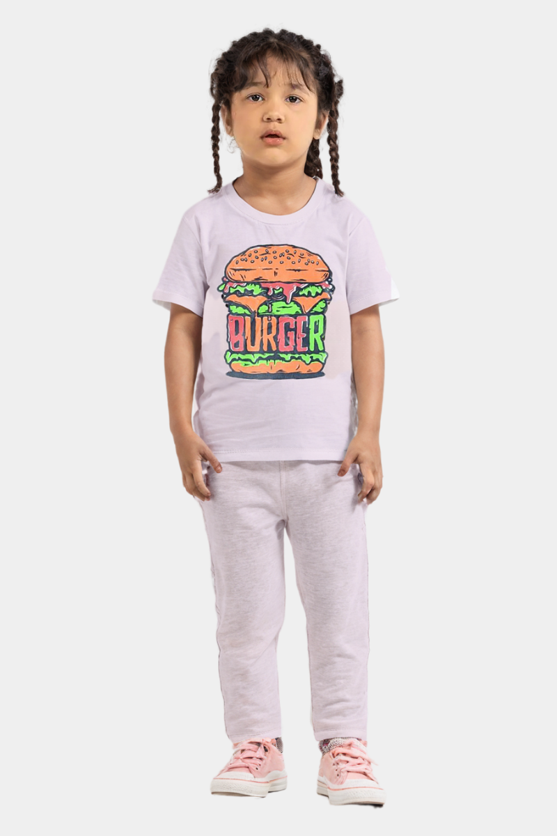 Girls PJ Jersey 2 Piece Suite Printed - Baby Pink