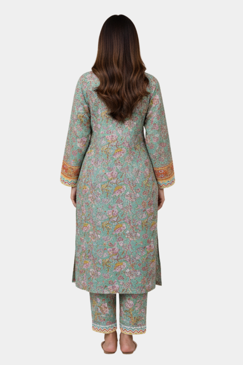 Spring Blossom Printed Kurta with Border Details