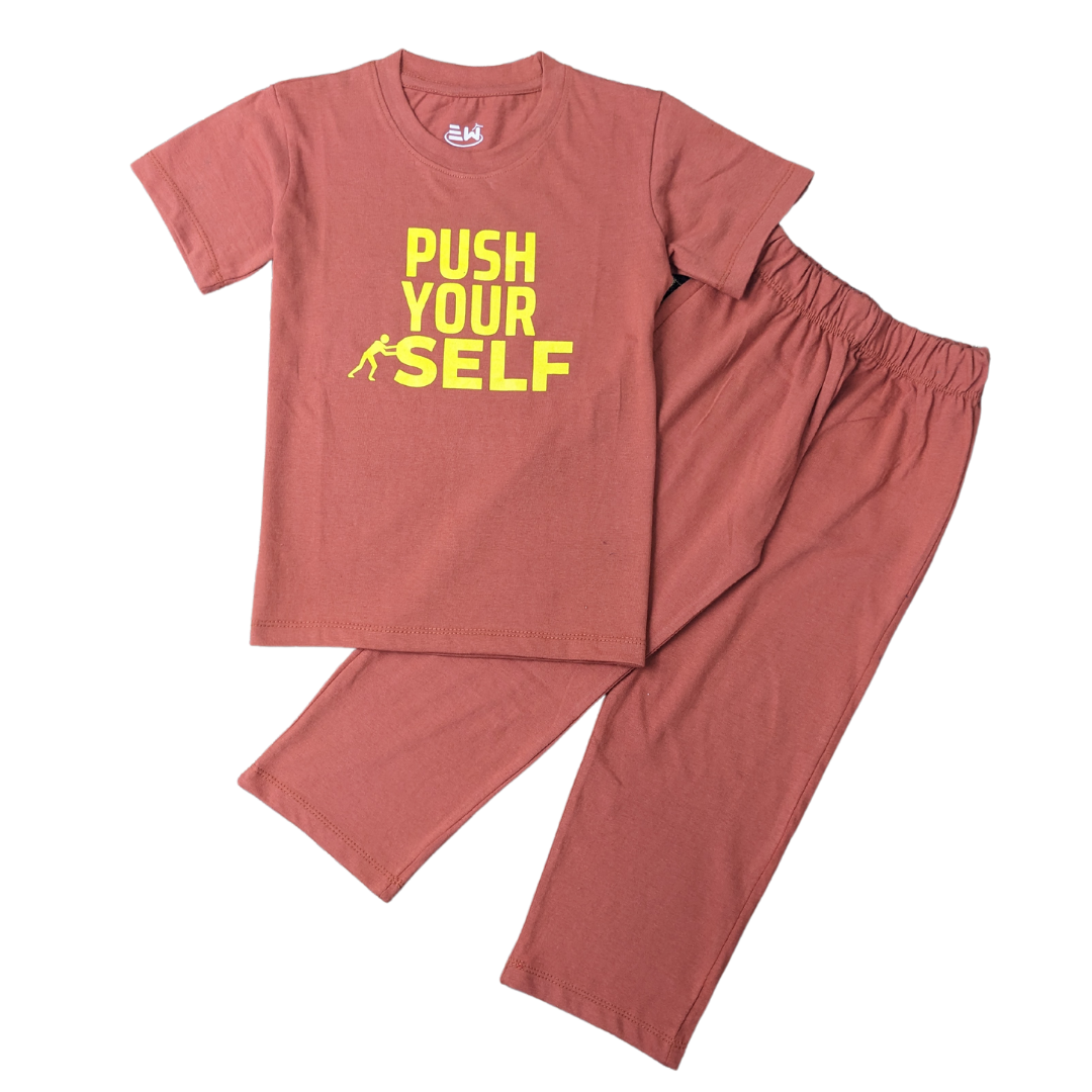 BOYS & GIRLS COTTON JERSEY PRINTED PUSH YOUR SELF - UNISEX