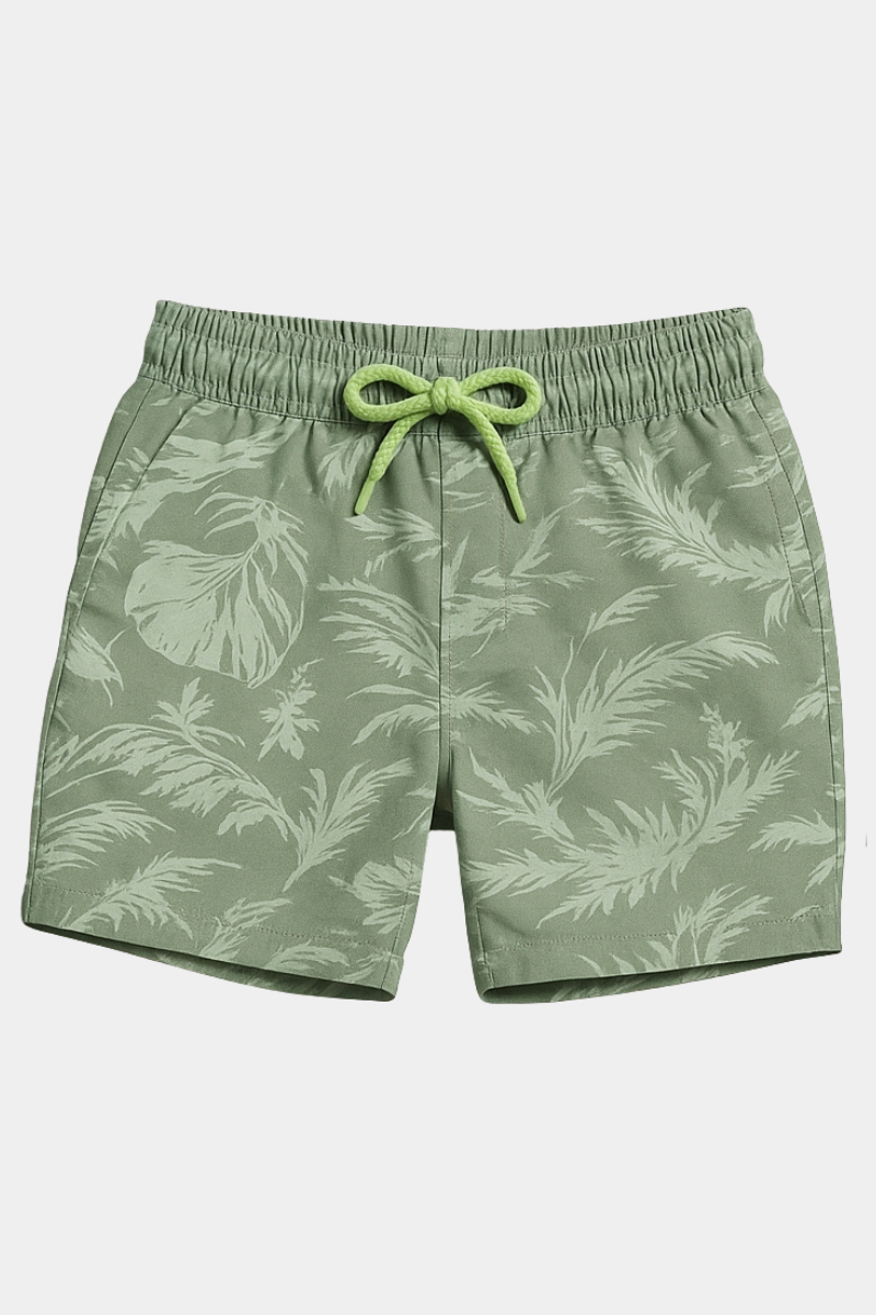Tropical Leaf Print Green Drawstring Shorts – Unisex