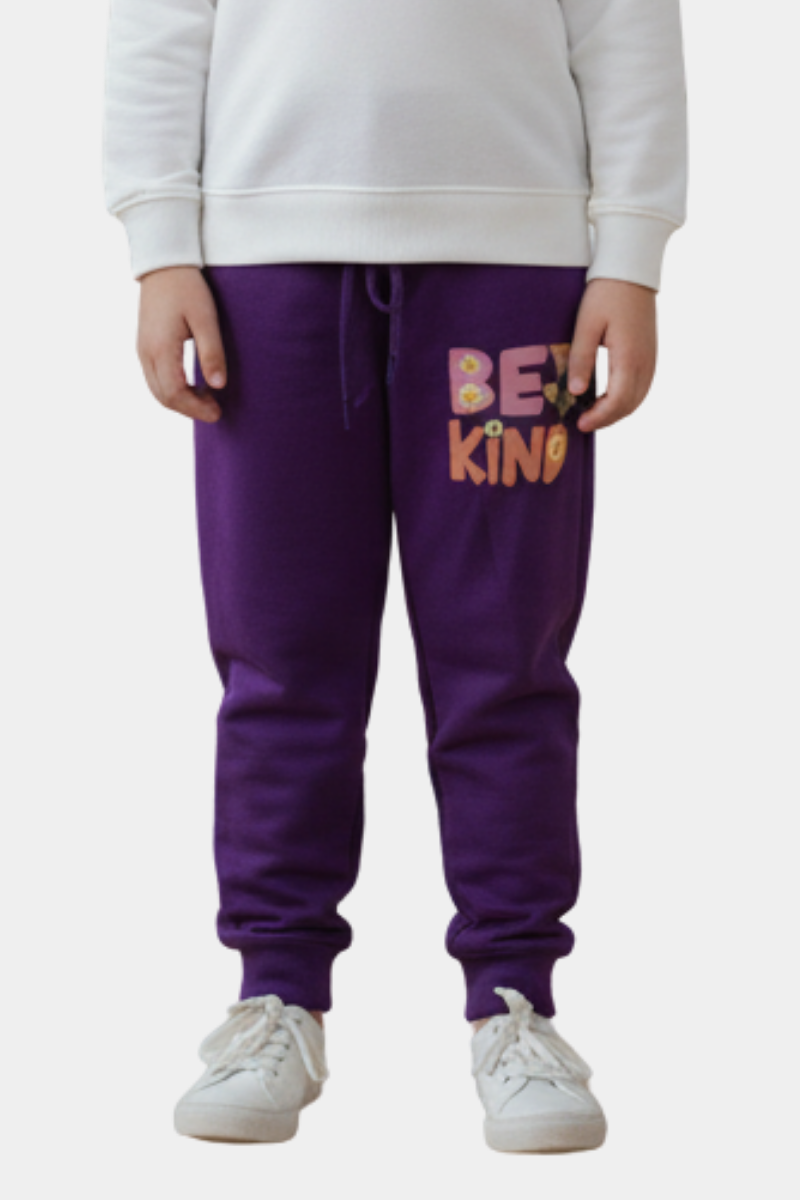 Kids' Purple "Be Kind" Floral Graphic Joggers