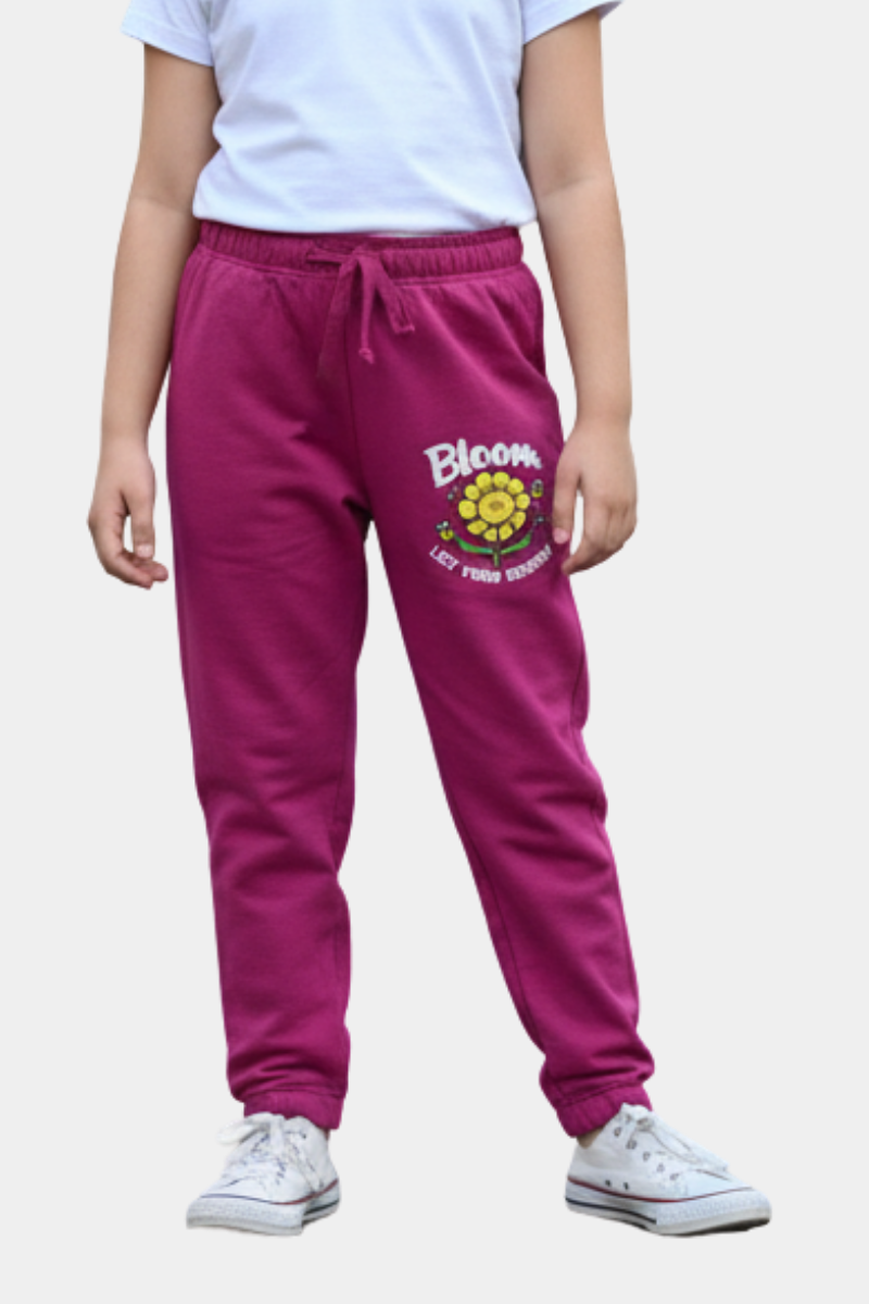 Magenta "Bloom" Graphic Fleece Joggers for Kids