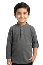 Boys' Charcoal Grey Long Sleeve Henley Shirt