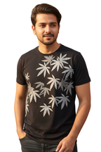 Urban Leaf Print Tee | Midnight Black