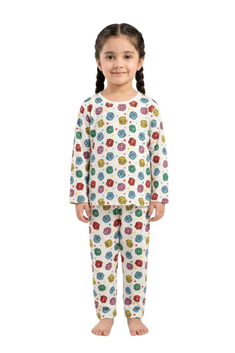 Floral Printed Kids Pajama Set – Soft & Comfy