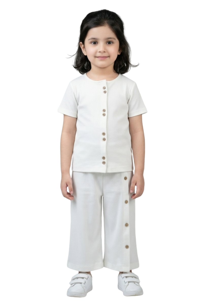 Girls' Ribbed Co-ord Set - Off-White Lounge Wear