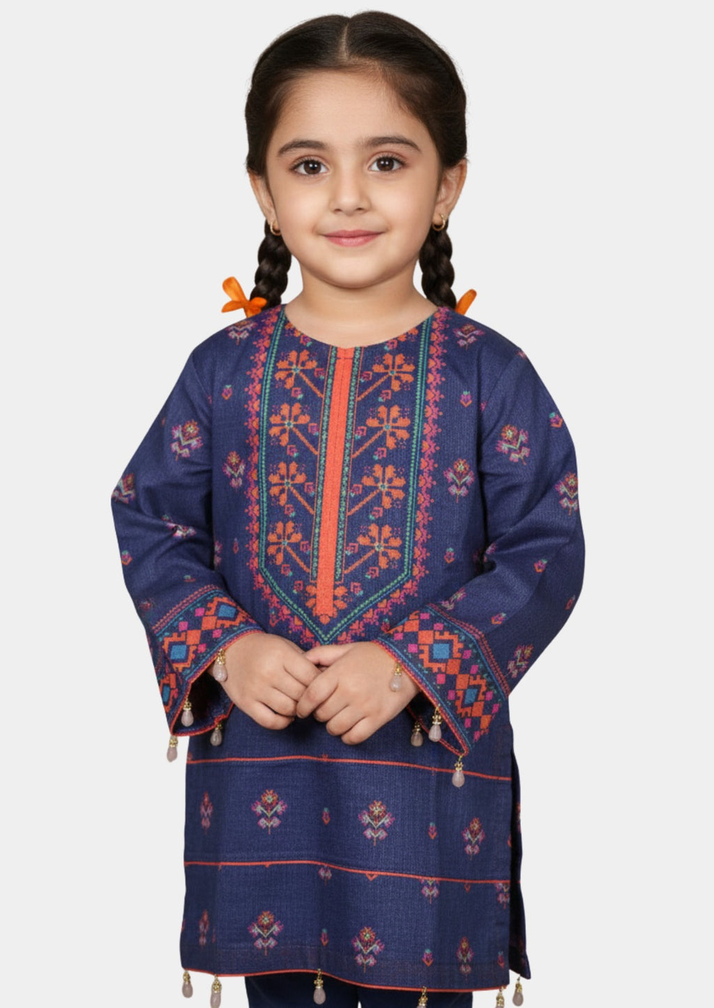 Royal Indigo Floral Bloom Girls Kurta â€“ Single Shirt