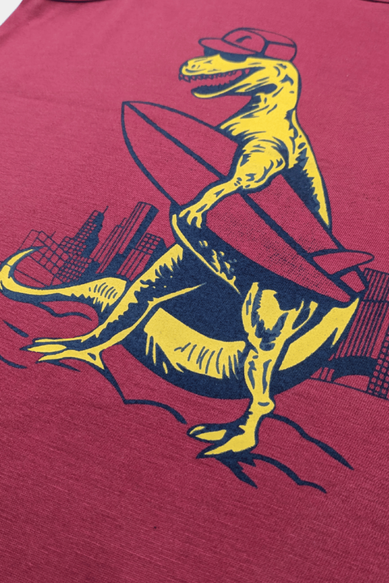 Red Dino Surfer Tank – Cool Waves & Cuter Roars
