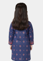 Royal Indigo Floral Bloom Girls Kurta â€“ Single Shirt