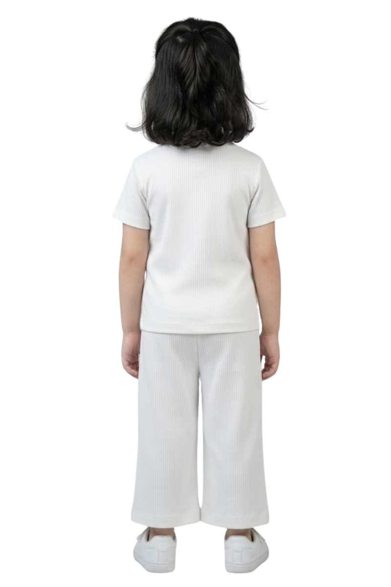 Girls' Ribbed Co-ord Set - Off-White Lounge Wear