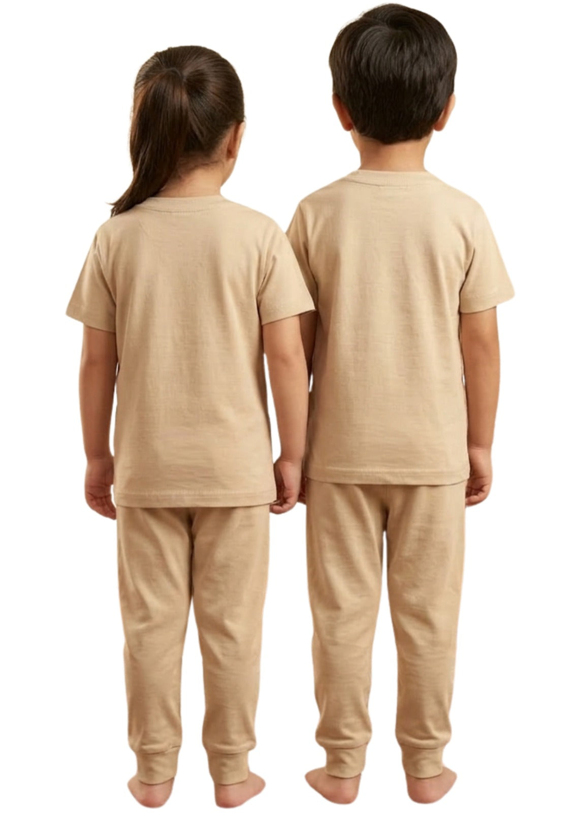 Kids' Unisex Beige Apple Tee & Joggers Pajama Set
