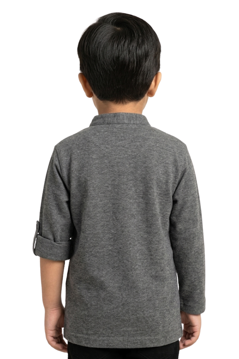 Boys' Charcoal Grey Long Sleeve Henley Shirt