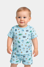 Seaside all over printed white suit for kids