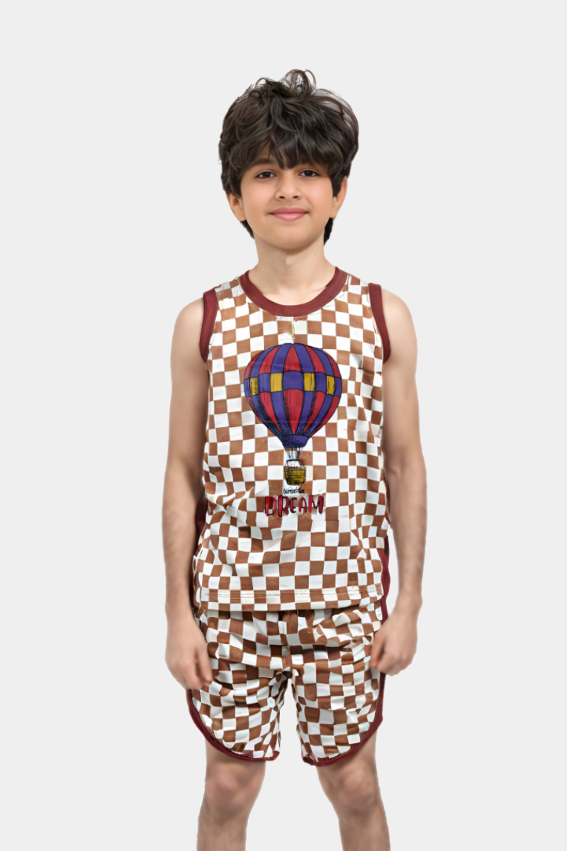 Kids Checkered Sleeveless Sando Set - Time to Dream Print