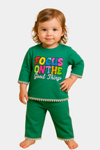 Girls’ “Focus on the Good Things” Green T-Shirt & Pants Set