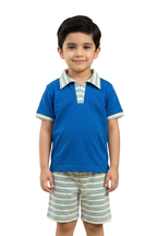 Boys' Royal Blue Polo & Striped Shorts Set