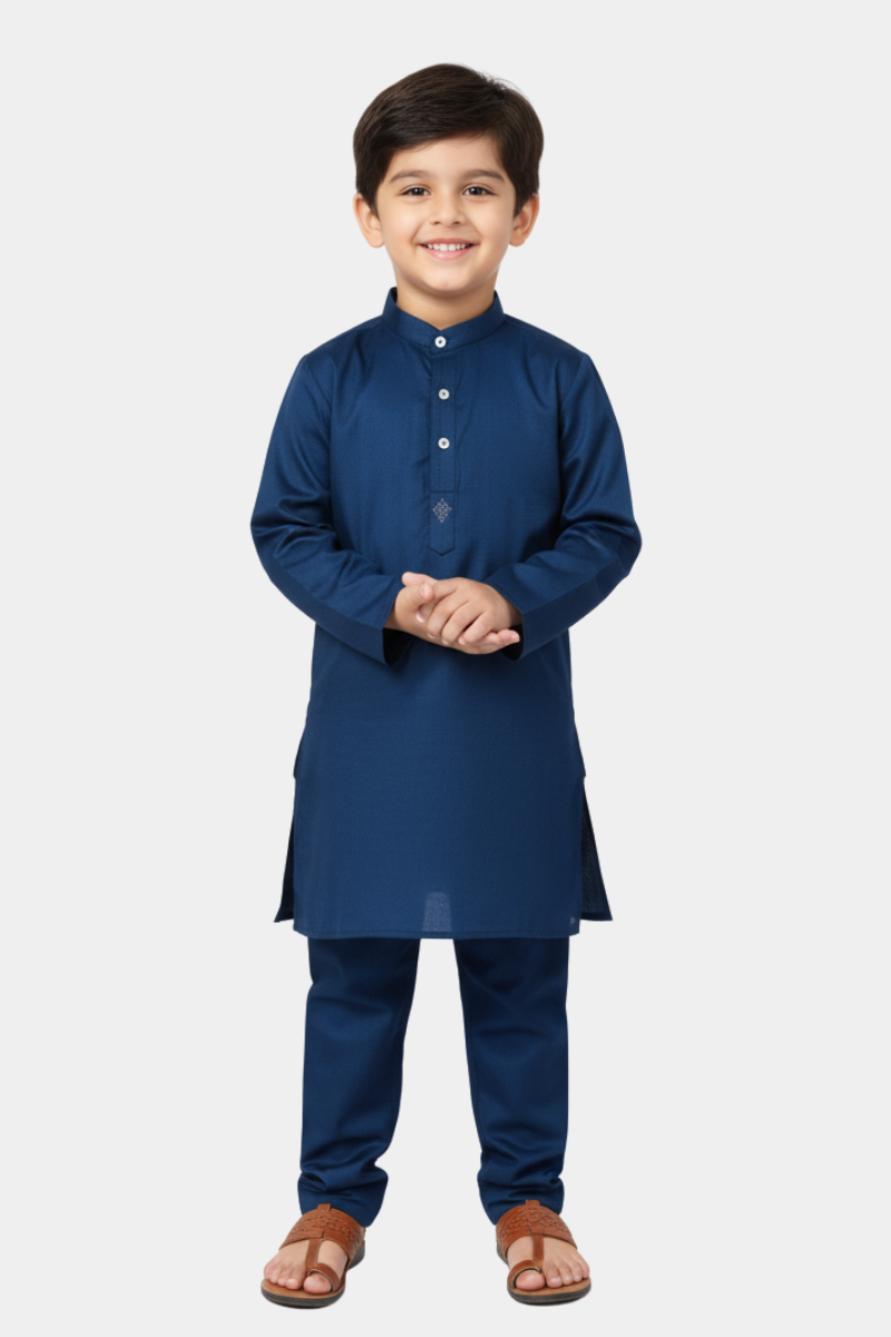 Boys' Elegant Navy Blue Embroidered Kameez Shalwar