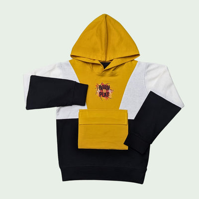 Unisex Born To Play Colorblock Fleece Hoodie - Black/Yellow