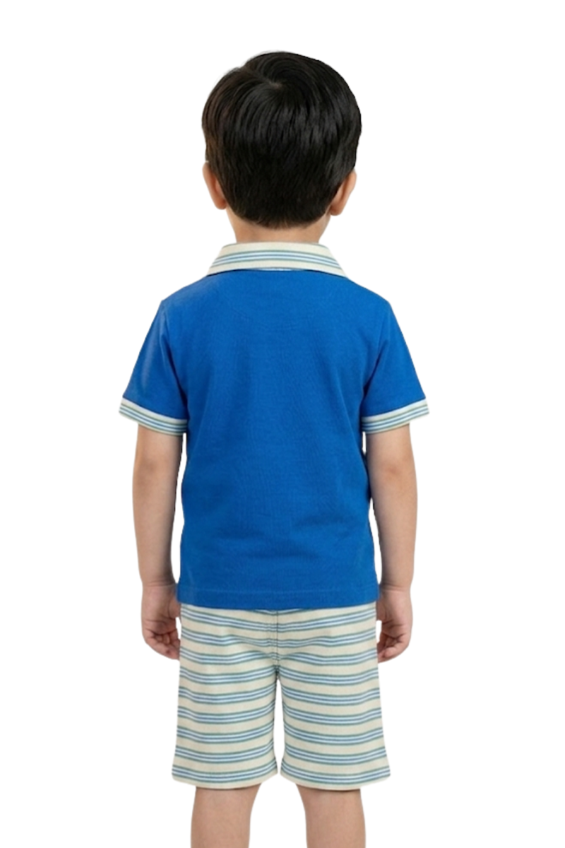 Boys' Royal Blue Polo & Striped Shorts Set
