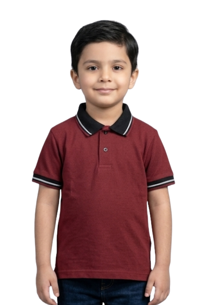 Boys Maroon Pique Polo – Contrast Trim