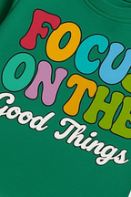 Girls’ “Focus on the Good Things” Green T-Shirt & Pants Set
