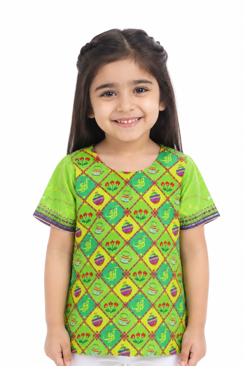 Girls Green Pakistan Independence Day Printed T-Shirt