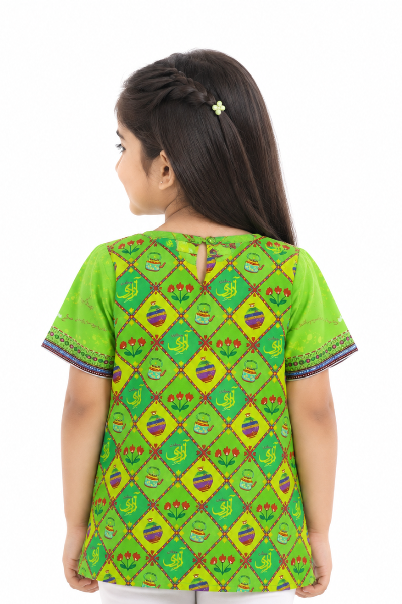 Girls Green Pakistan Independence Day Printed T-Shirt