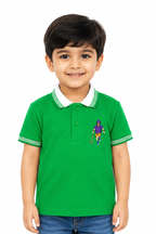 Kids Green Cricket Embroidered Cotton Jersey Polo Shirt