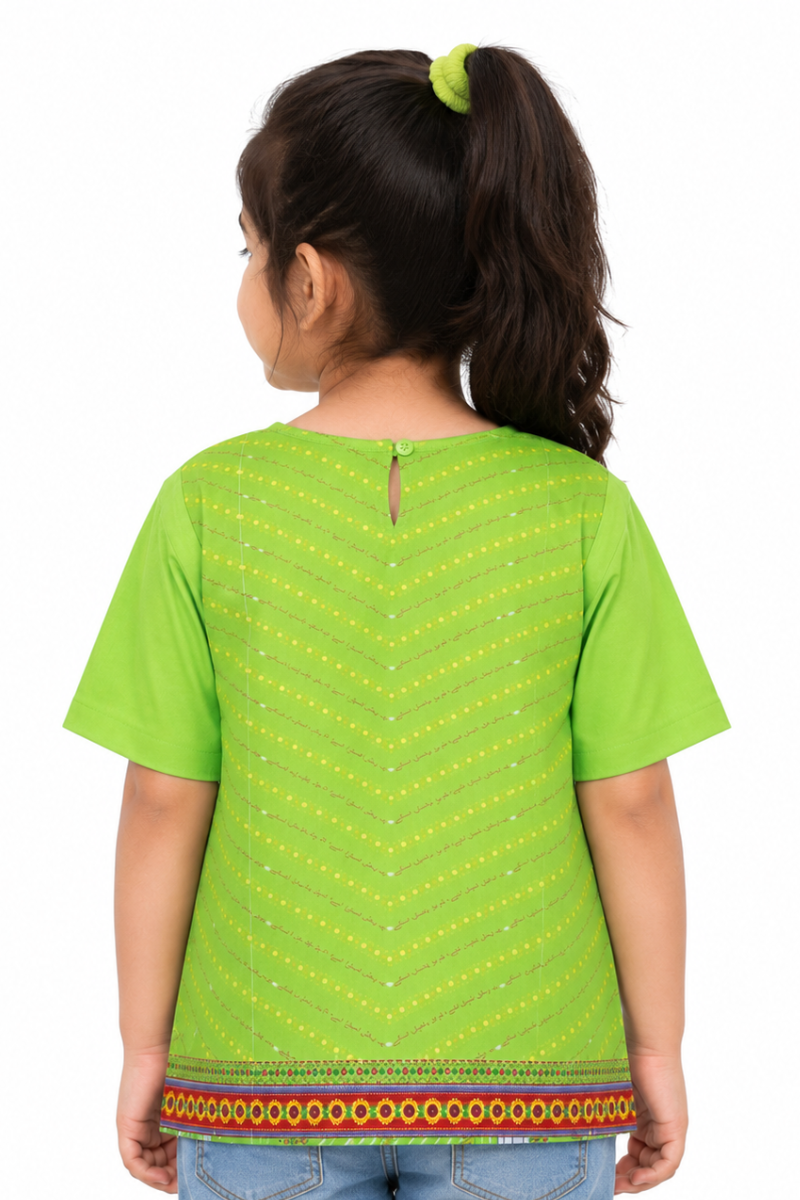 Girls Green 14 August Printed T-Shirt | Premium Lawn Cotton