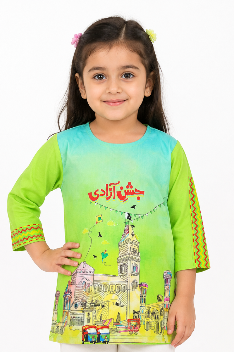 Girls Independence Day Heritage Print Kurti – Lime Green