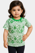 Kids 14th August â€œMade in Pakistanâ€ Graphic T-Shirt â€“ Green & White Allover Print