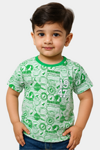 Kids 14th August â€œMade in Pakistanâ€ Graphic T-Shirt â€“ Green & White Allover Print