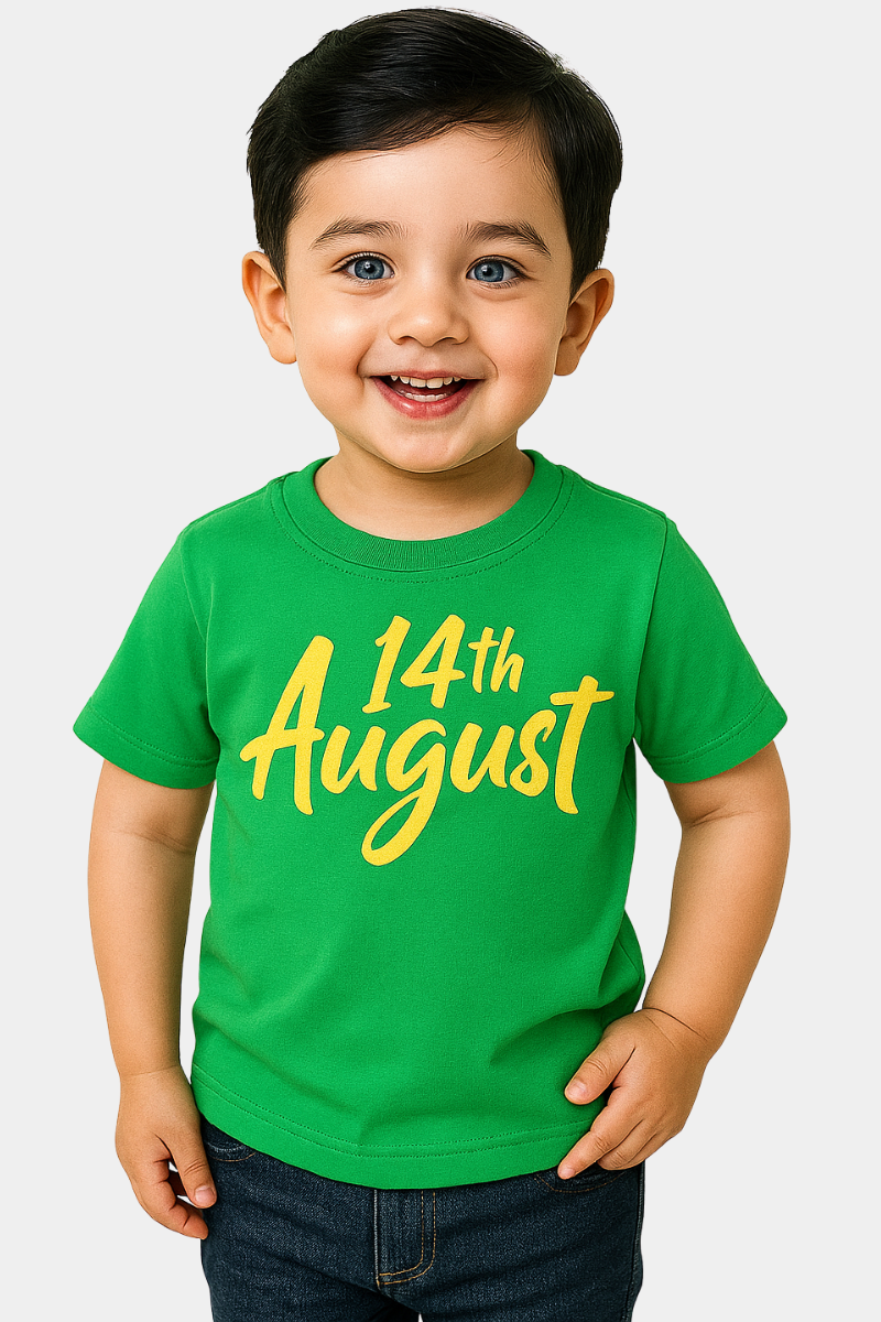 Kids' 14th August Independence Day T-Shirt – Green & Yellow