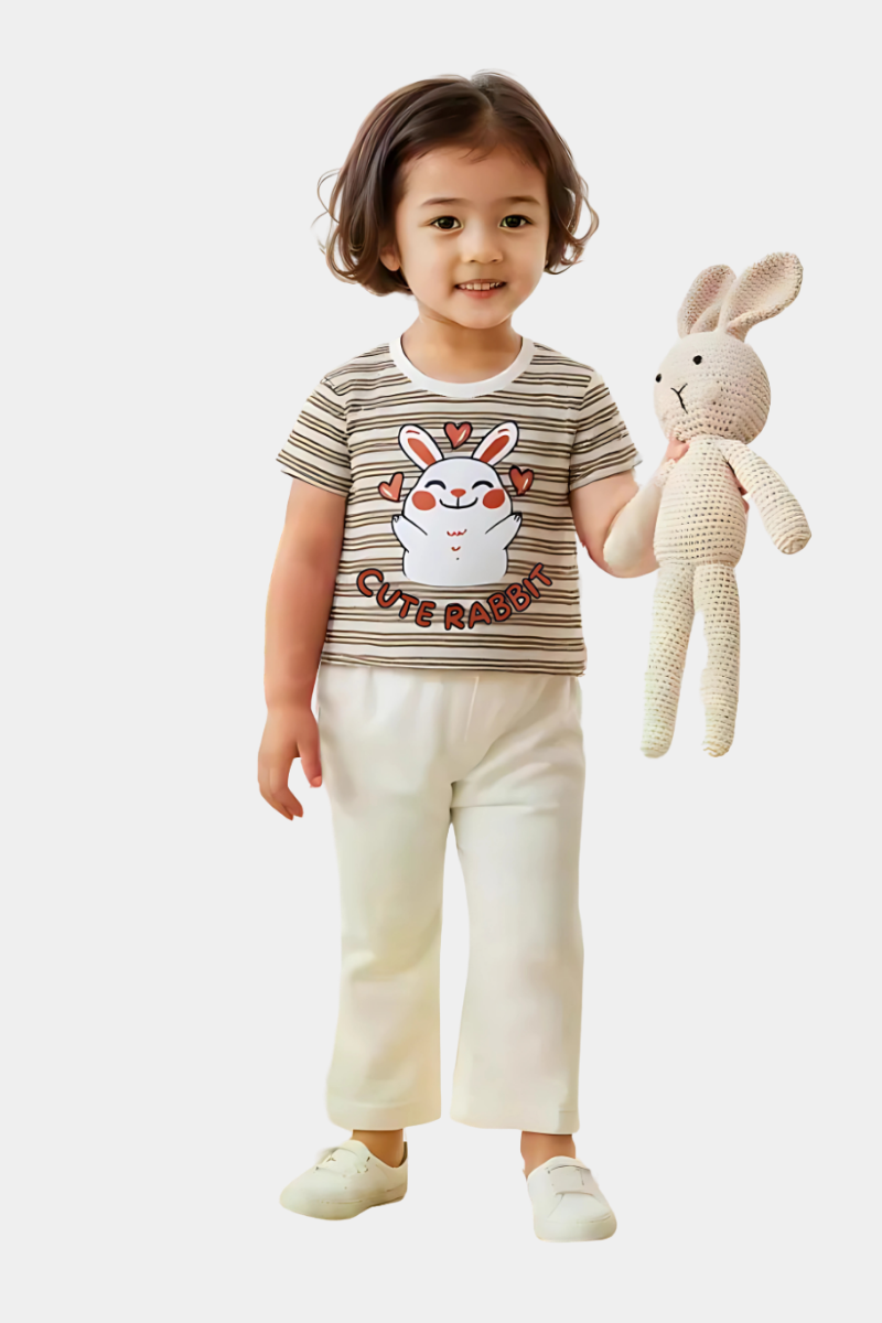 Cute Rabbit Striped Toddler T-Shirt – Adorable & Comfy