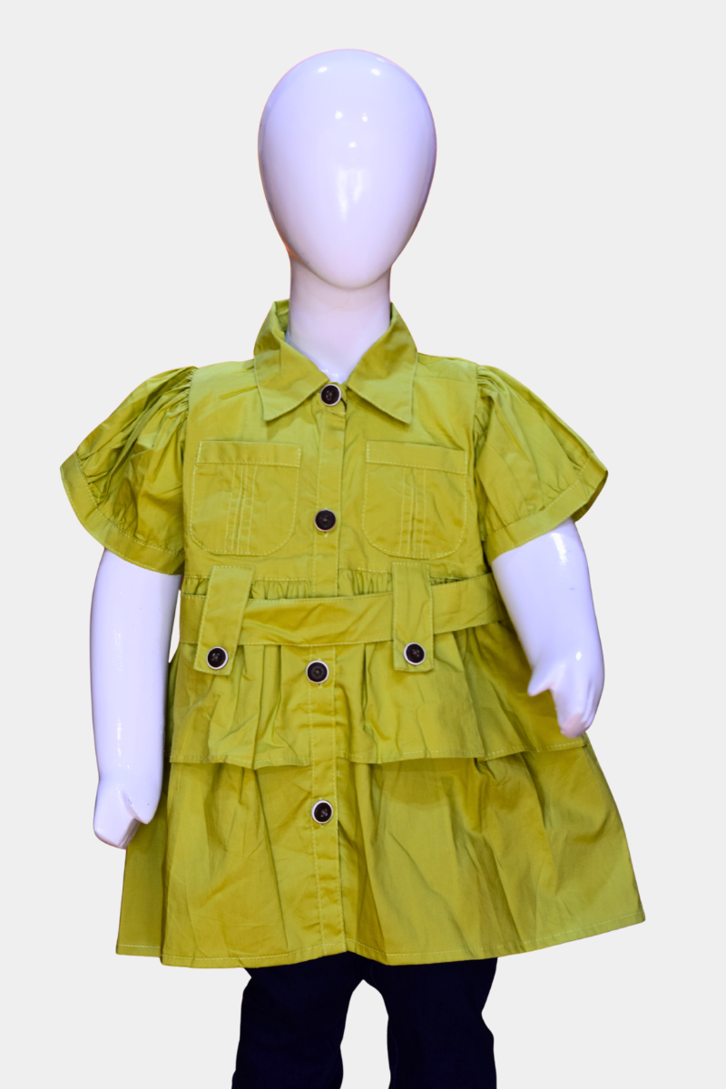 Kids’ Olive Green Utility Shirt Dress with Tiered Skirt & Belt | Stylish Girls’ Outfit